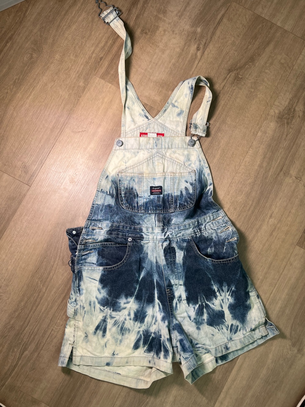 UNIONBAY Tie-Dye Denim Overalls - Light Blue & Cream Wash